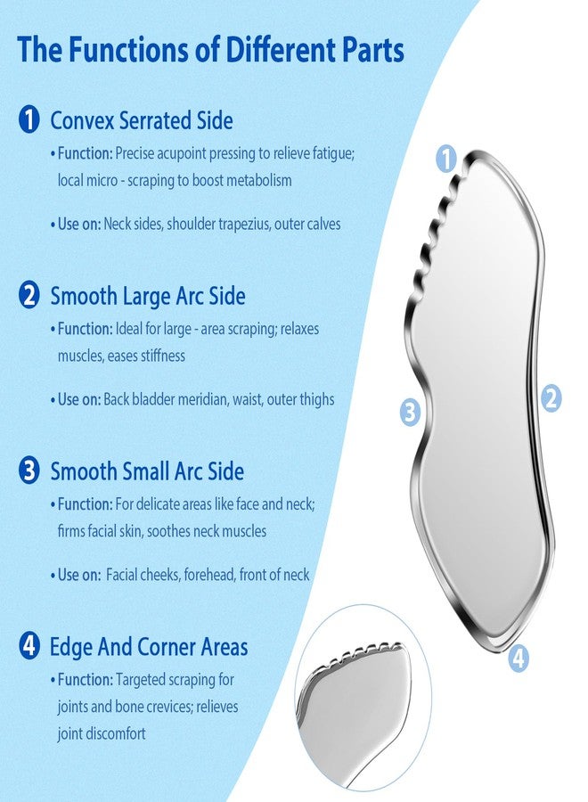 JOLYEAK 2Pcs Stainless Steel Scraping Facial Tool, Gua Sha Facial Tools, Body and Face Massage Tools,GuaSha Set for Face Neck Skin Care Lymphatic Drainage - Image 3